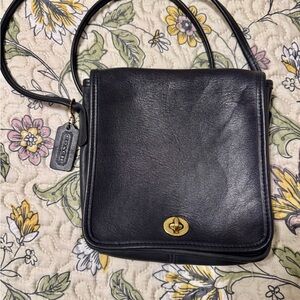 Coach Black Leather Crossbody Bag with Gold Accents